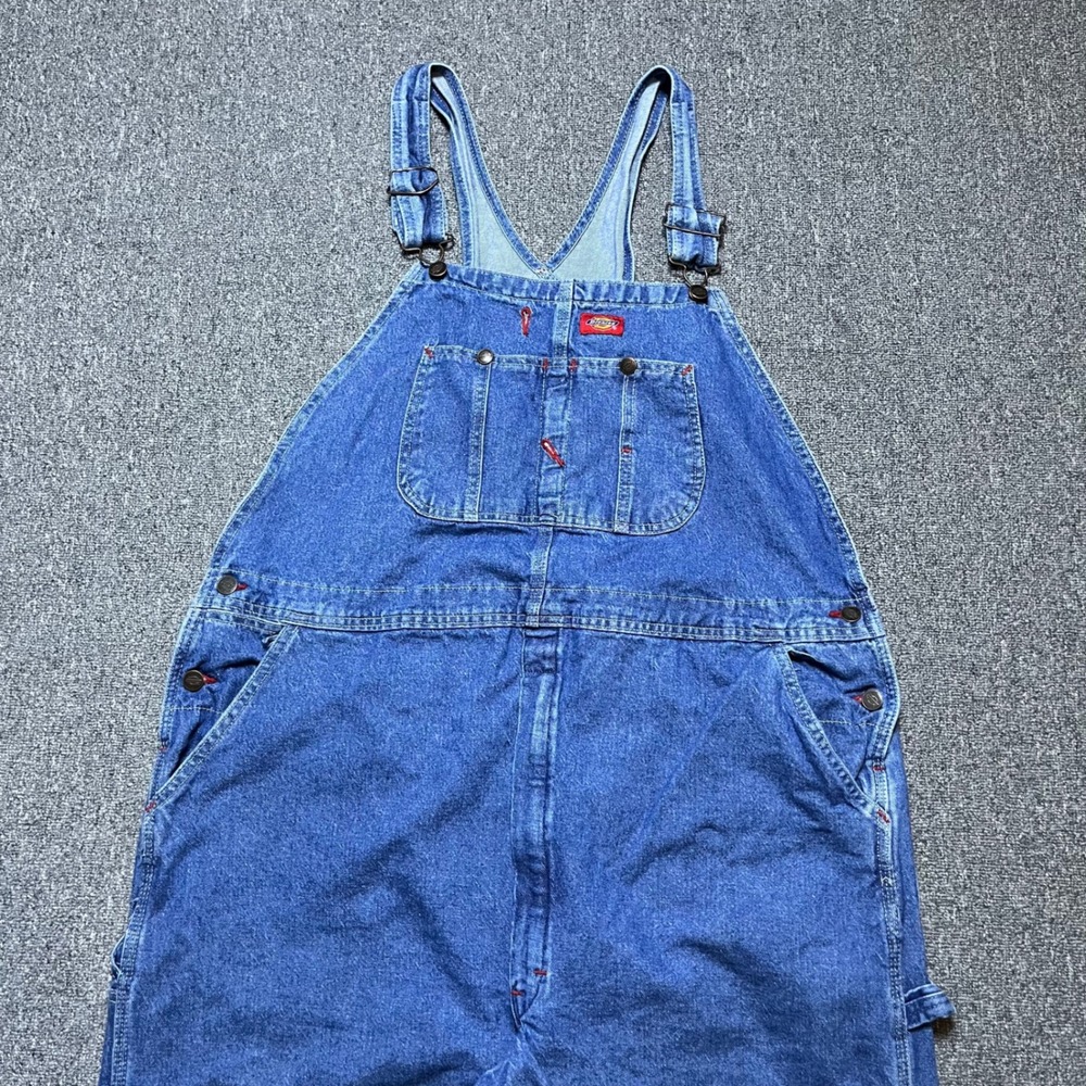 Dickies Denim Bib Overalls 42x32 Blue Carpenter Workwear Jeans Pants
